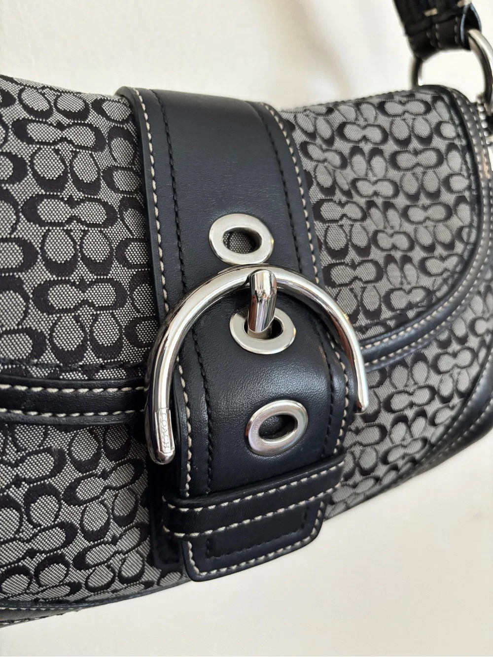 Coach Vintage Black Signature SoHo Bag with Silver Buckle